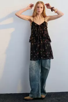 Платье мини на бретельках с воланами