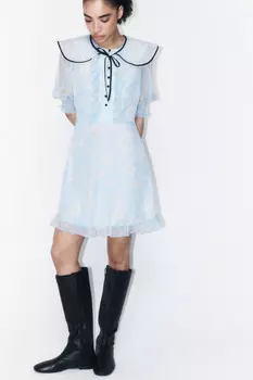 Платье мини приталенное с воротником на завязках