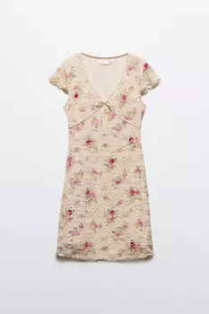 Платье мини с рукавами-крылышками