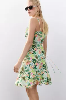 Платье мини с запахом и воланами