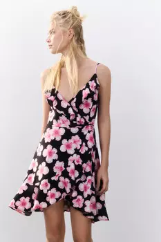 Платье мини с запахом и воланами