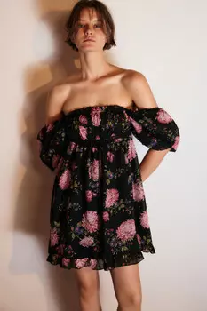 Платье мини шифоновое с оборками