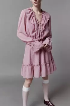Платье мини шифоновое с воланами и завязками