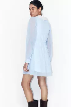 Платье мини шифоновое с воротничком и принтом