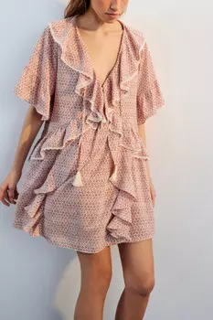 Платье мини свободное с воланами