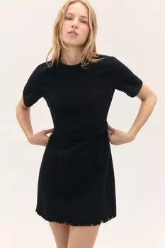 Платье мини твидовое с поясом