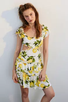 Платье мини вискозное с вырезами и оборками