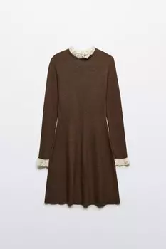 Платье мини вязаное с кружевом