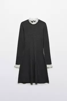 Платье мини вязаное с кружевом