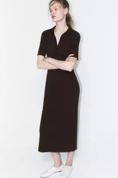 Платье-поло миди облегающее в рубчик