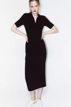 Платье-поло миди облегающее в рубчик