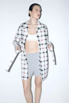 Платье-рубашка домашнее с поясом и принтом