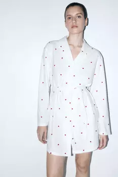 Платье-рубашка домашнее с поясом и принтом