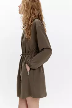 Платье-рубашка мини с поясом на завязках