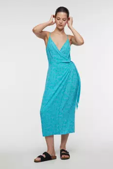 Платье-сарафан миди вискозное с запахом и поясом