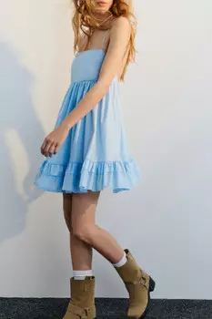 Платье-сарафан мини на бретельках с воланами