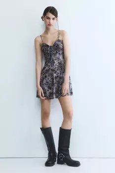 Платье-сарафан мини с драпировками и завязками