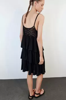 Платье-сарафан мини свободное с вязаным лифом