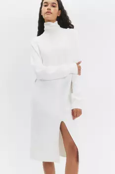 Платье-свитер миди жаккардовое с разрезом