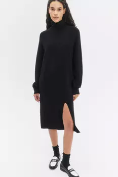 Платье-свитер миди жаккардовое с разрезом