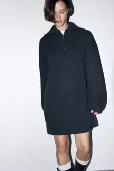 Платье-свитер мини с воротником на молнии