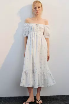 Платье-трапеция миди с завязками на груди