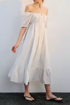 Платье-трапеция миди с завязками на груди