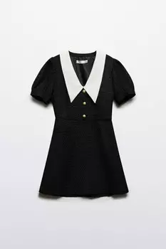 Платье твидовое с белым воротничком