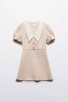 Платье твидовое с белым воротничком