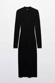 Платье-водолазка миди в рубчик