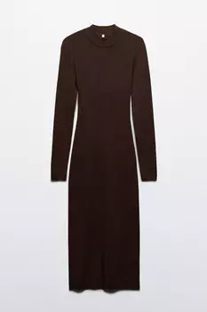 Платье-водолазка миди в рубчик