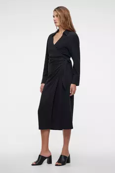 Платье-рубашка миди льняное с запахом и поясом