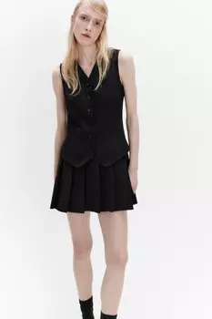 Платье-жилетка мини костюмное с юбкой в складку