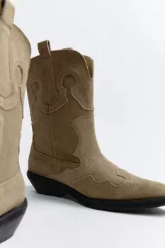 Полусапоги-казаки замшевые с узором