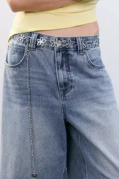 Пояс-цепочка серебристый с цветами