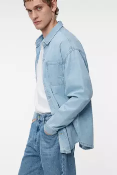 Рубашка джинсовая прямая с длинными рукавами