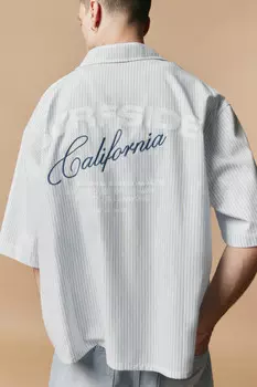 Рубашка хлопковая в полоску с вышивкой