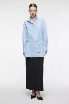 Рубашка oversize длинная в полоску с поясом и сумочкой