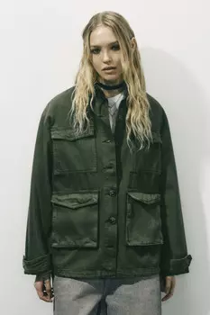 Рубашка oversize джинсовая с накладными карманами