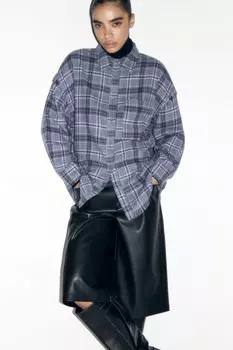 Рубашка oversize клетчатая с бахромой по низу