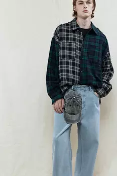 Рубашка oversize клетчатая с открытыми срезами