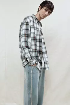 Рубашка oversize клетчатая с принтом