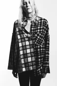 Рубашка oversize клетчатая в стиле пэчворк