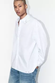 Рубашка oversize в полоску с пирсингом