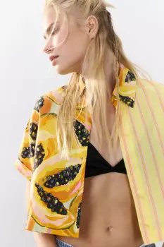 Рубашка укороченная с принтом