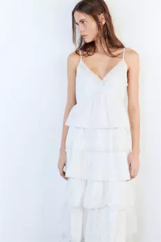 Сарафан миди хлопковый с кружевом и оборками