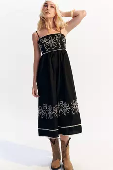 Сарафан миди хлопковый с вышивкой