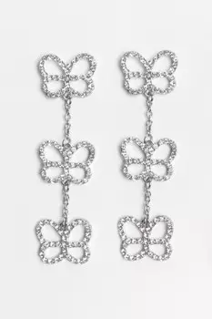 Серьги-цепочки с бабочками и стразами