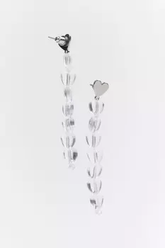 Серьги длинные с прозрачными сердечками