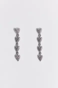 Серьги длинные с сердечками и стразами